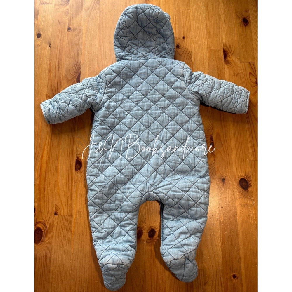 Infant Gap Quilted Denim Hooded Bear Snowsuit Size 3-6M - Picture 2 of 4